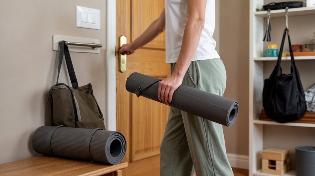 Comparing the portability of a slim, easy-to-carry yoga mat versus a bulkier one, highlighting storage and travel convenience.1