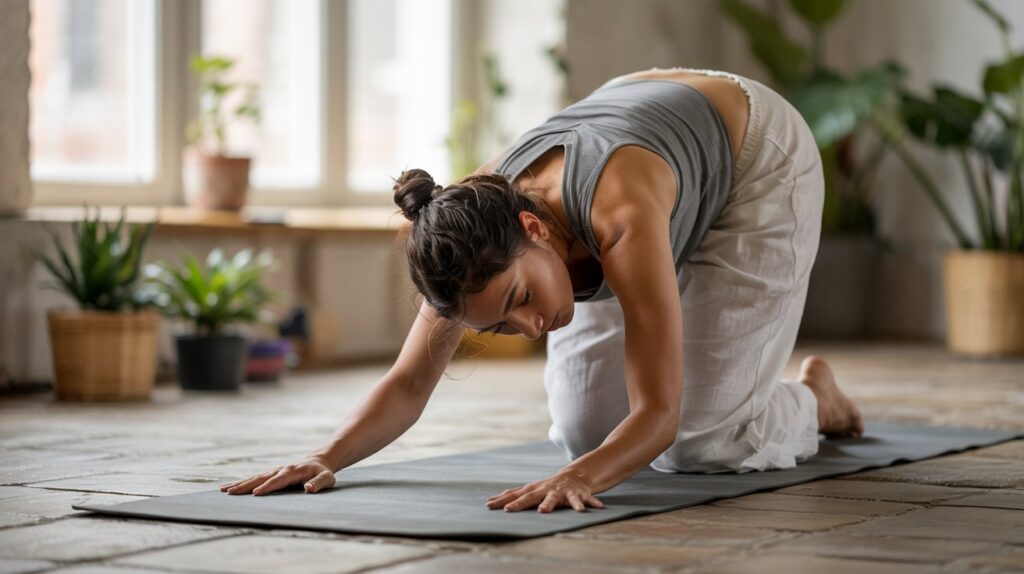 Person doing yoga on a 68-inch mat.
